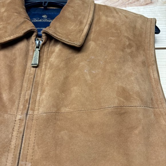Brooks Brothers Suede Vest Mens Small Brown Full Zip Insulated Down Puffer - Picture 5 of 16
